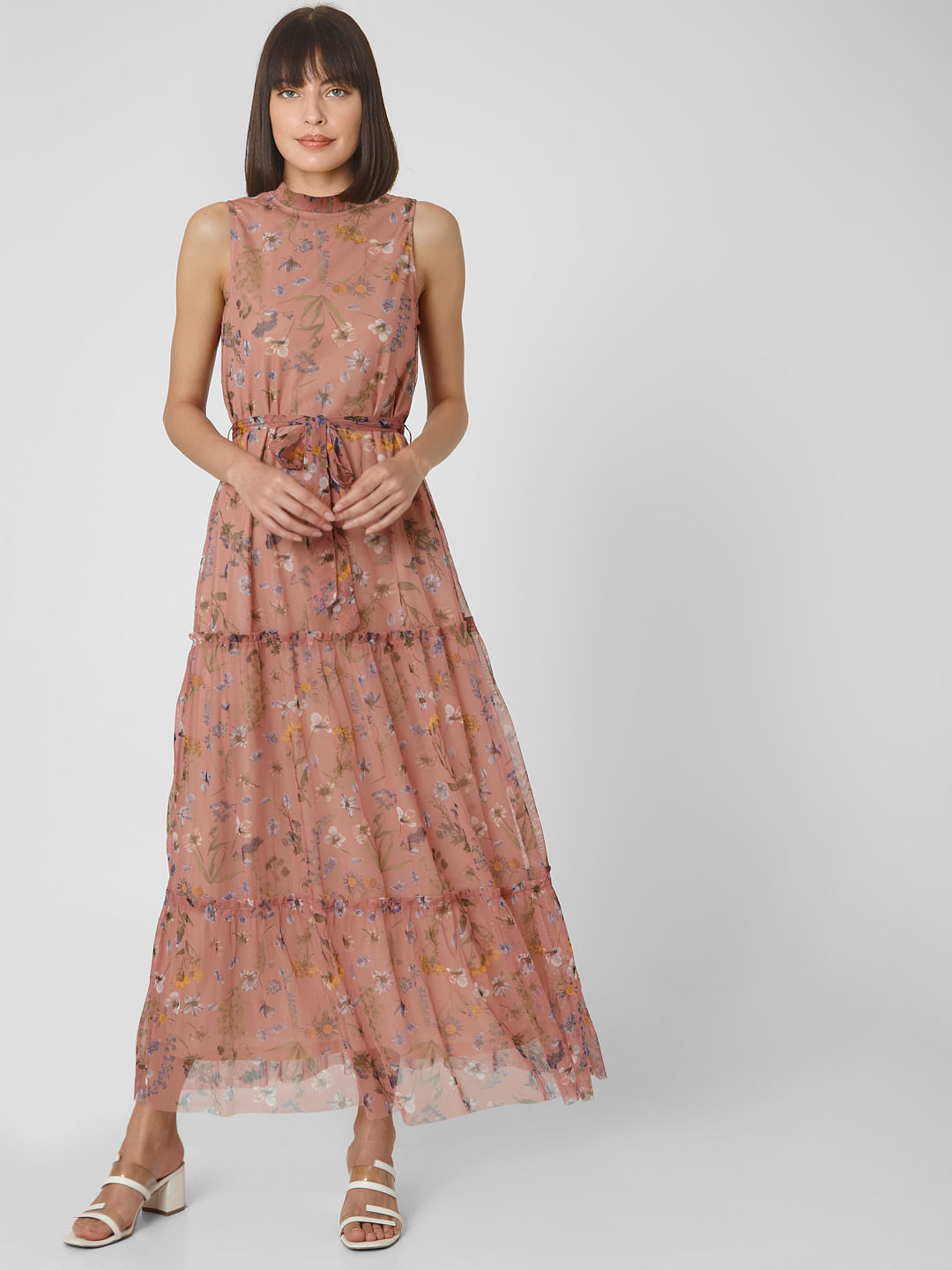 Buy Pink Floral Tiered Maxi Dress ...